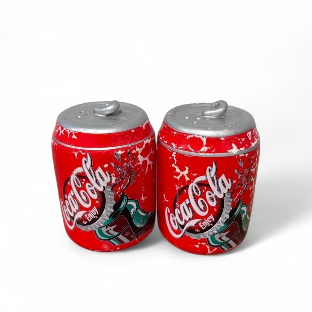 Vintage Coca-Cola Ceramic Soda Can Salt & Pepper Shaker Set Red Retro Decor